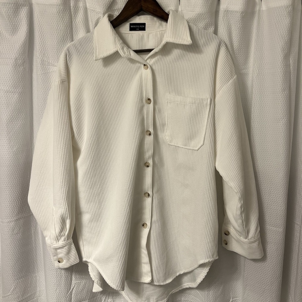 NWOT White Fox Boutique Ribbed Corduroy Button Up‎ LS Oversized Shirt Jacket S/M